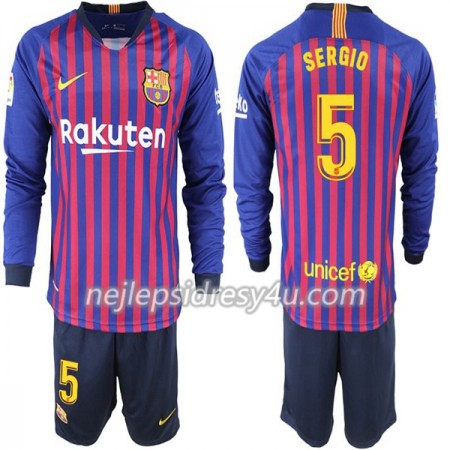 Fotbalový Dres FC Barcelona Sergio 5 Dětské Domácí 2018/19 Dlouhý Rukáv